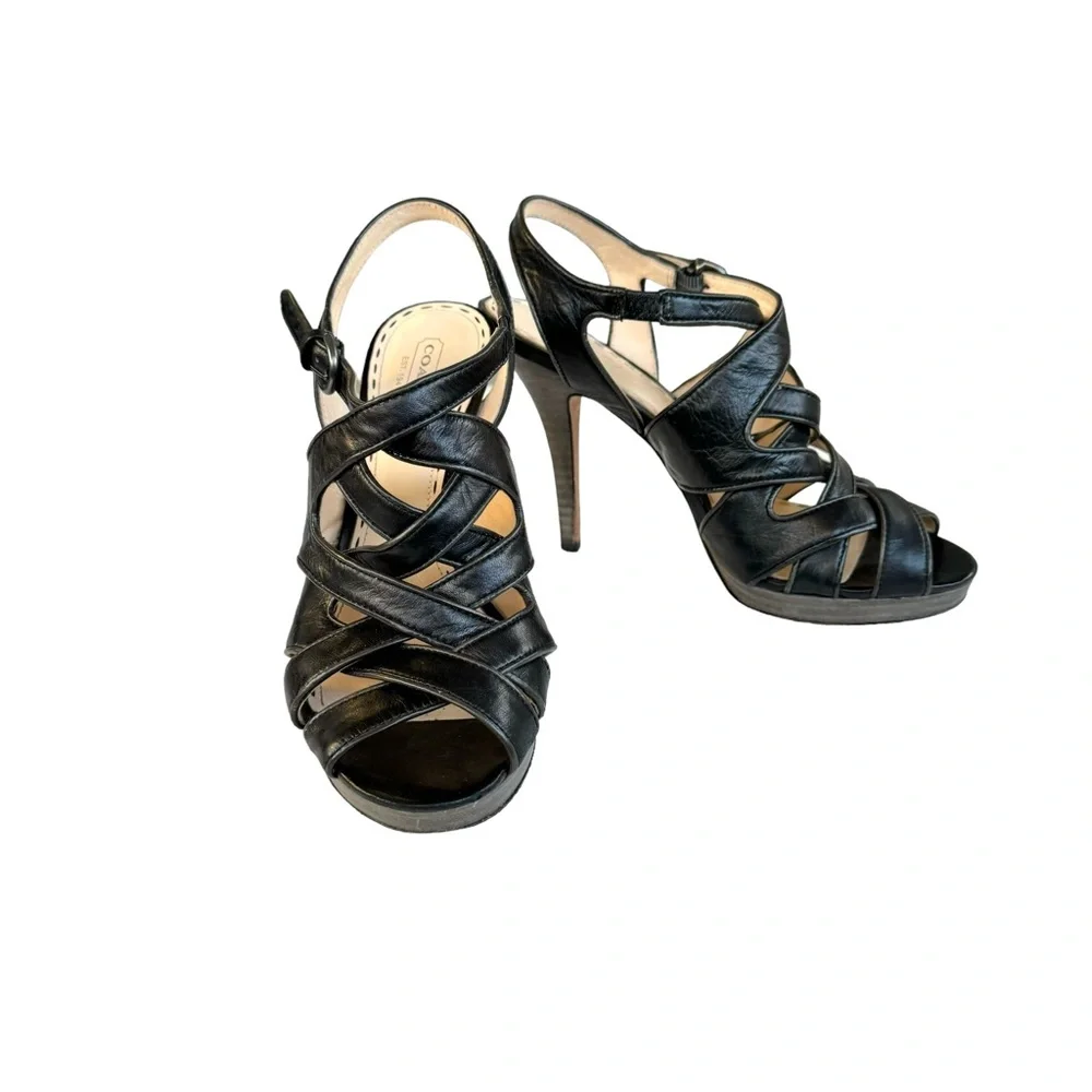 Coach Alba Sandals Black Leather Strappy Platform - Picture 10 of 13